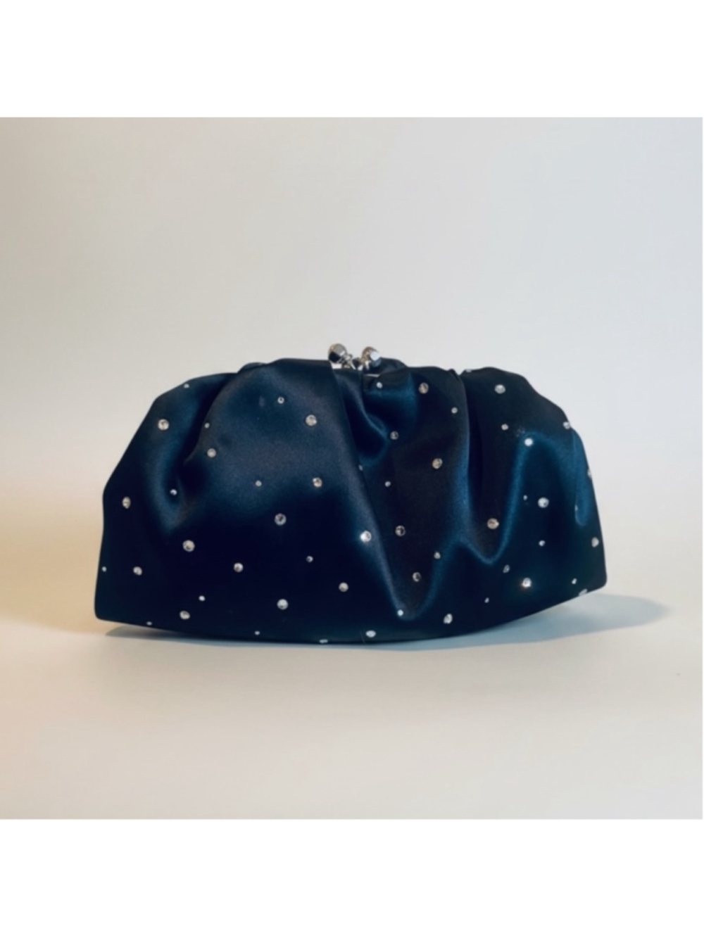 Franchi Black Satin Rhinestone Evening Clutch shoulder bag small